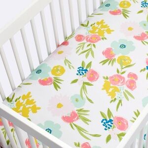 Cloud Island Cotton Fitted Crib Sheet Floral Pink 228 Thread Count